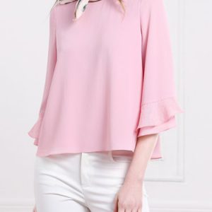 Frill Sleeve Crew Neck Simple Blouse