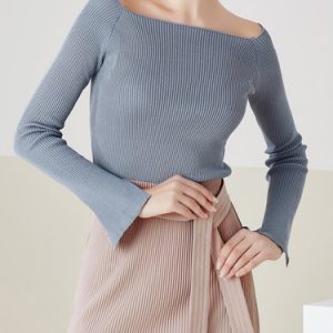 Frill Sleeve H-line Cotton-blend Knitted Simple Top