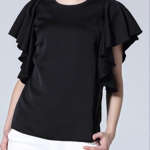 Frill Sleeve Ruffled Solid Casual H-line Blouse