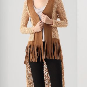 Fringed High Low Long Sleeve Lace Coat