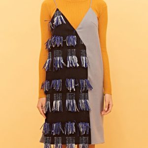 Fringed Wool Blend Sleeveless H-line Midi Dress