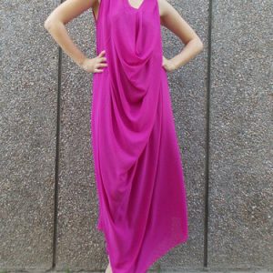 Fuchsia Polyester Sleeveless Shift Maxi Dress