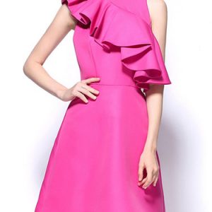 Fuchsia Ruffled A-line Polyester Sleeveless Party Dress