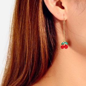 Full Rhinestone Cherry Long Drop Earrings