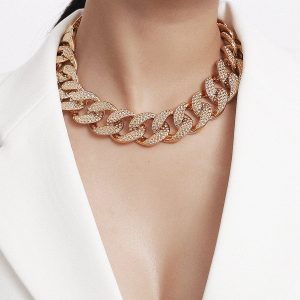 Full Rhinestone Chunky Chain Collarbone Necklace