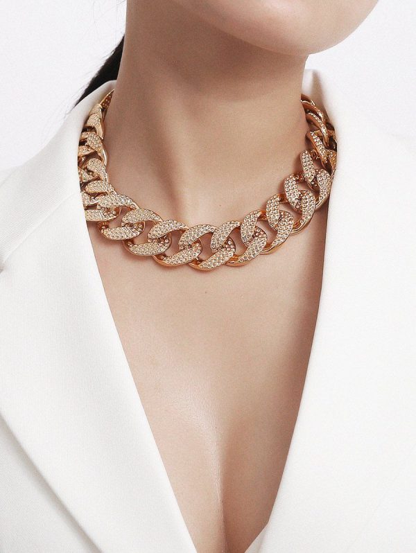 Full Rhinestone Chunky Chain Collarbone Necklace