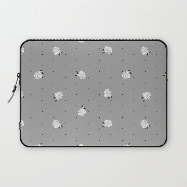 Gardenia pattern grey Computer Cover by Anis Illustration @anisillustration - Laptop Sleeve - 13"