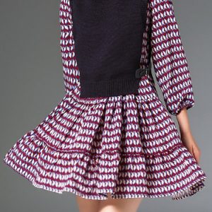 Geometric Balloon Sleeve Cotton-blend Two Piece Casual Mini Dress