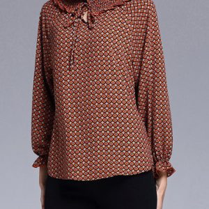 Geometric Printed Ruffled Raglan Sleeve H-line Blouse