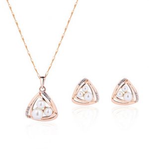 Geometry Jewelry Set Pearl Rhinestone Triangle Earrings Necklace Set