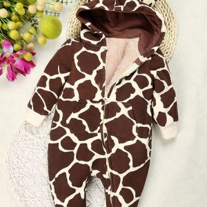 Giraffe Costume Halloween Kids Brown Long Sleeve Hooded Jumpsuit Toddlers