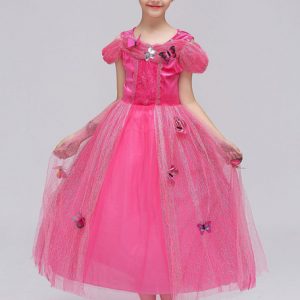 Girls Princess Cosplay Costume Dresses Halloween Kids Butterfly Short Sleeve Rose Costumes