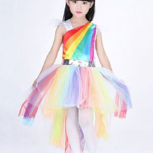 Girls Unicorn Halloween Costume Color Block Tutu Dress With Headpieces