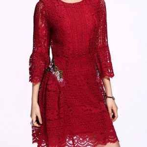 Girly 3/4 Sleeve Lace A-line Appliqued Mini Dress