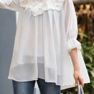 Girly Asymmetrical Solid Frill Sleeve Ruffled Tunic