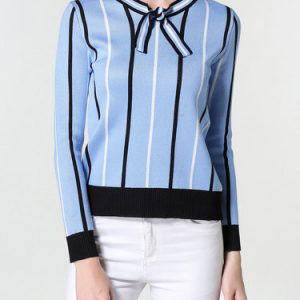 Girly Bow Color Block Long Sleeved Top