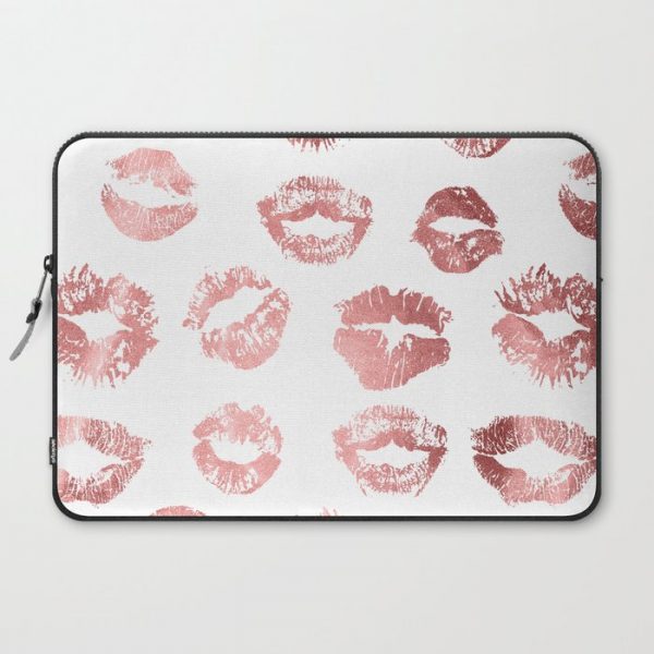 Girly Fashion Lips Rose Gold Lipstick Pattern Computer Cover by Nature Magick - Laptop Sleeve - 15"