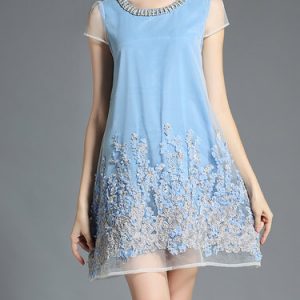 Girly Floral Short Sleeve A-line Crew Neck Mini Dress