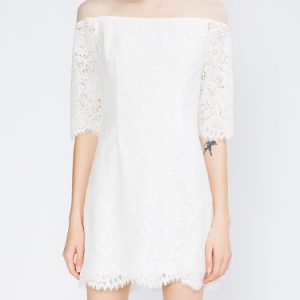 Girly H-line Half Sleeve Mesh Paneled Lace Plain Mini Dress