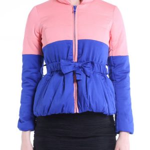 Girly Long Sleeve Color-block A-line Cotton Coat with Bow Belt