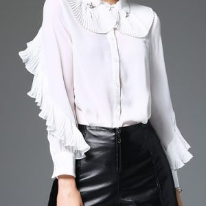 Girly Long Sleeve Peter Pan Collar Ruffled Blouse