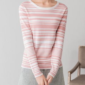 Girly Stripes Crew Neck Knitted Long Sleeved Top