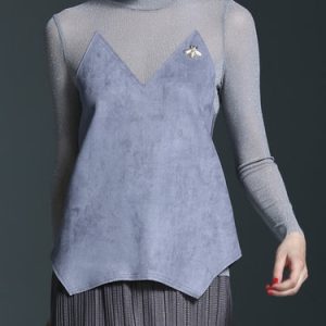 Glitter-finished Casual Paneled Long Sleeved Top