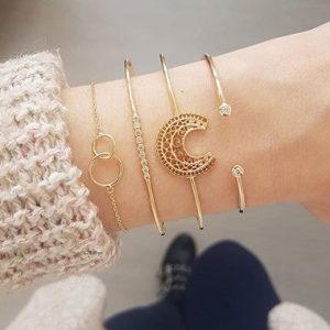 Gold Metal Crescent Shape Bangle Set - One Size