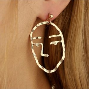 Gold Metal Facial Contour Silhouette Earrings - One Size