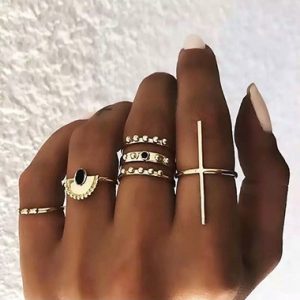 Gold Metal Fan Shape Ring Set - One Size