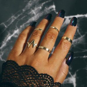 Gold Metal Geometric Design Ring Set - One Size