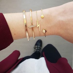 Gold Metal Lightning Shape Bangle Set - One Size