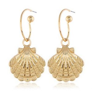 Gold Metal Seashell Shape Earring Set for Lady - One Size