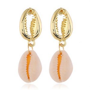 Gold Metal Seashell Shape Earring Set for Lady - One Size