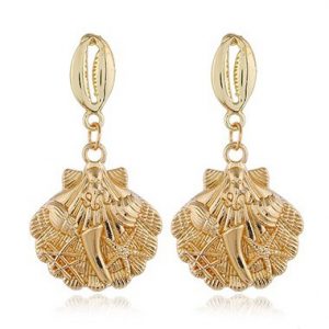 Gold Metal Shell Shape Earrings for Lady - One Size