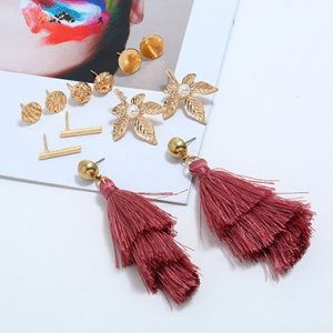 Gold Metal Tassel Decorated Earring Set - One Size