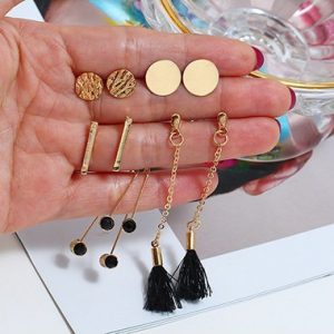 Gold Metal Tassel Embellished Earring Set - One Size