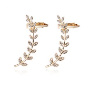 Gold Plated Earrings Leaves Rhinestone Earrings