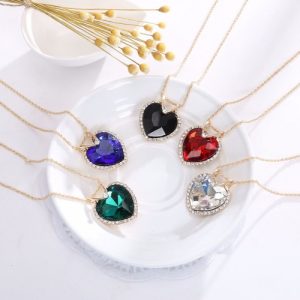 Gold Plated Jewelry Set for Women Crystal Heart Necklace Earrings Jewelry Wedding Accessories