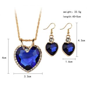 Gold Plated Jewelry Set for Women Crystal Heart Necklace Earrings Jewelry Wedding Accessories