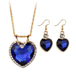 Gold Plated Jewelry Set for Women Crystal Heart Necklace Earrings Jewelry Wedding Accessories