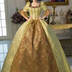 Gold Retro Costume Baroque Squared Neckline Tunic Ball Gown Dress Halloween