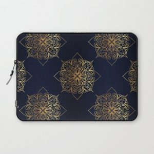 Gold and Navy Damask Computer Cover by tanyadraws - Laptop Sleeve - 13"