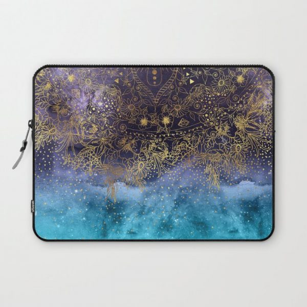 Gold floral mandala and confetti image Computer Cover by InovArtS - Laptop Sleeve - 13"