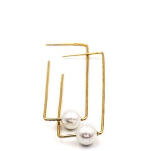 Golden 925 Sterling Silver Gold Plated Pearl Square Earring