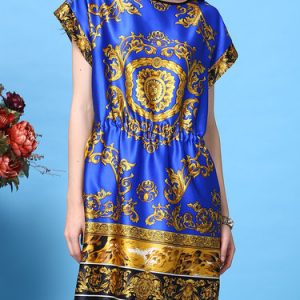 Golden Boho Printed Mini Dress