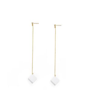 Golden Ceramic Gold Plated Copper Geometry Cubic Cube Earrings