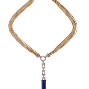 Golden Created Sapphire Rectangle Synthetic Materials Necklace