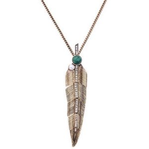 Golden Feather Synthetic Materials Created Emerald Necklace