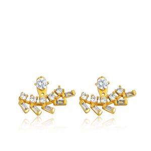 Golden Gold Plated Leaf Cubic Zirconia Earrings